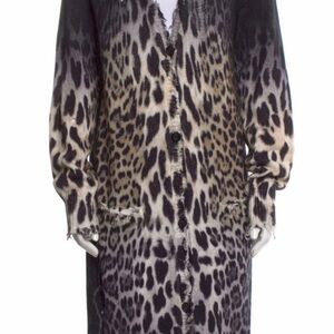 $795 R13 Gray/Black Animal Leopard Print Long Cardigan Size Medium